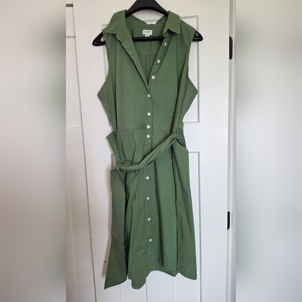 J. Crew Sleeveless Button-Front Midi Dress in Olive